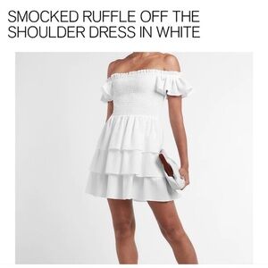 Express Smocked White Ruffle Mini Dress xl